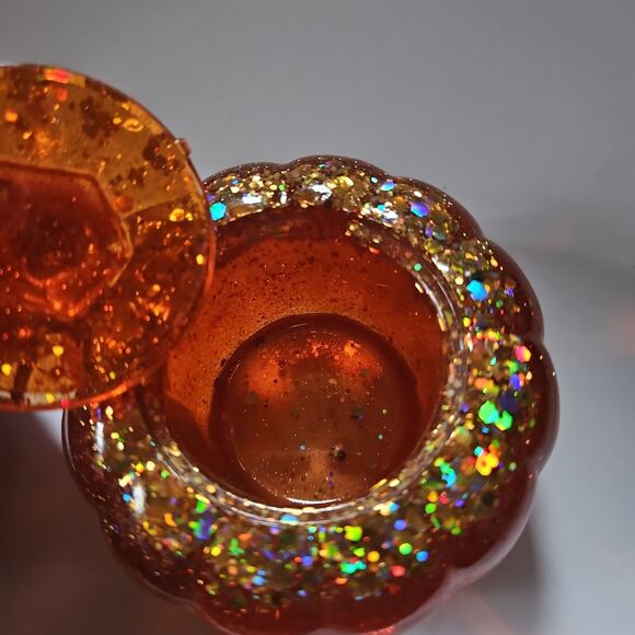 Orange Glitter Pumpkin Trinket Box Fall Decor Halloween Decoration - Picture 2 of 4